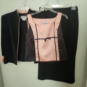Jessica Howard 12P 12 Petite Vintage Y2K 3 Pc Long Skirt Suit Pink‎ Black Dressy